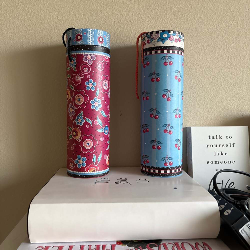 Set of 2 Mary Engelbreit Pooch & Sweetheart Wine Bottle Gift Box Tubes Floral an